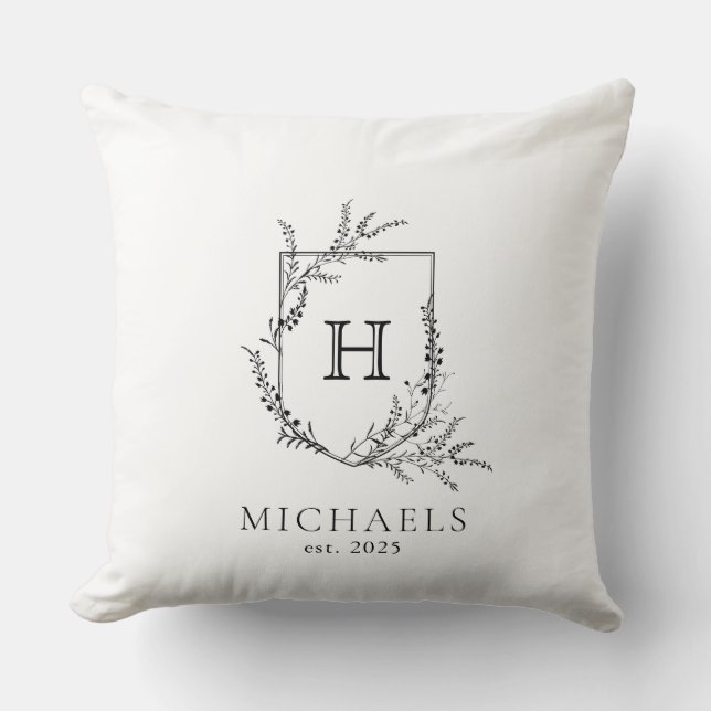 Formal Floral Crest Monogram Wedding  Cushion (Front)