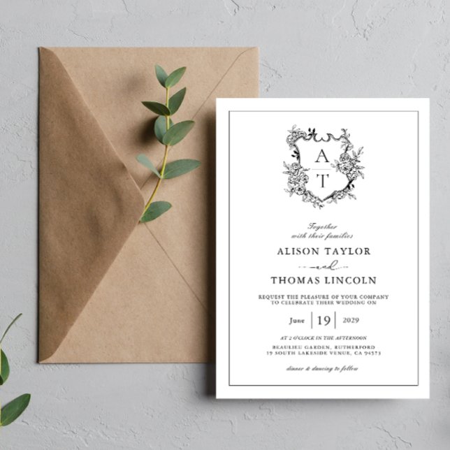 Formal Floral Crest Monogram Wedding Invitation (Creator Uploaded)