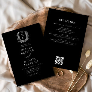Formal Floral Crest Monogram Wedding QR Code Invitation