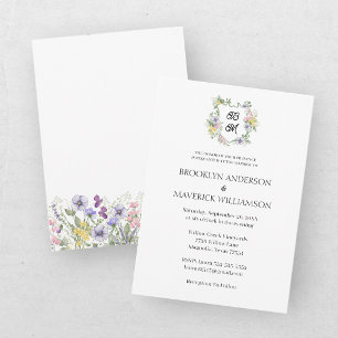 Formal Floral Monogram Crest Wedding Invitation
