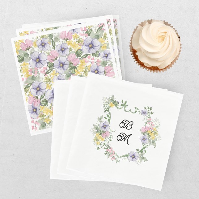Formal Floral Monogram Crest Wedding Napkin (Creator Uploaded)