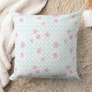 Formal Floral Square Conundrum - Baby Blue Pink Cushion