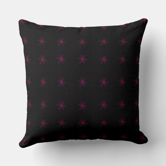Formal Floral Square Conundrum Black Magenta Cushion (Back)