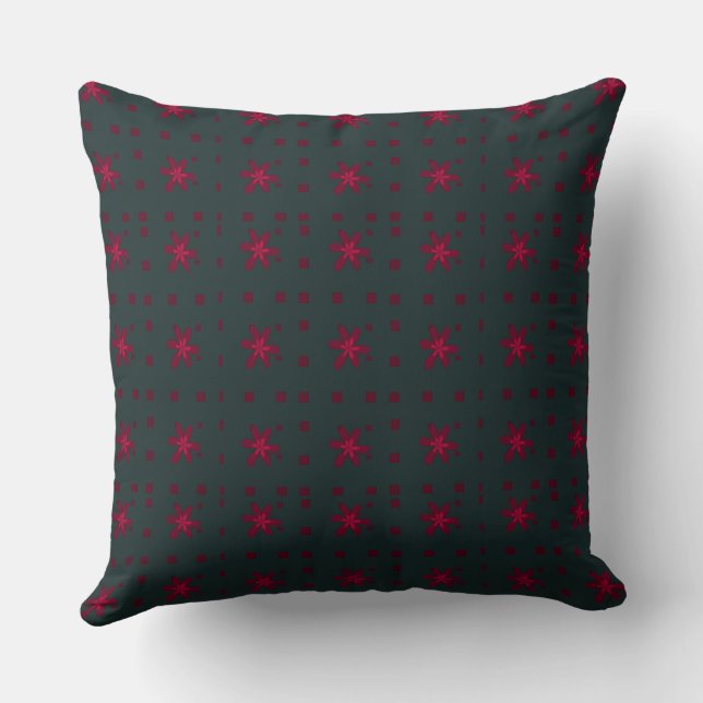 Formal Floral Square Conundrum Dark Teal Green Red Cushion (Back)