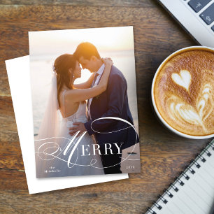 Formal Flourished Script Holiday Photo Card