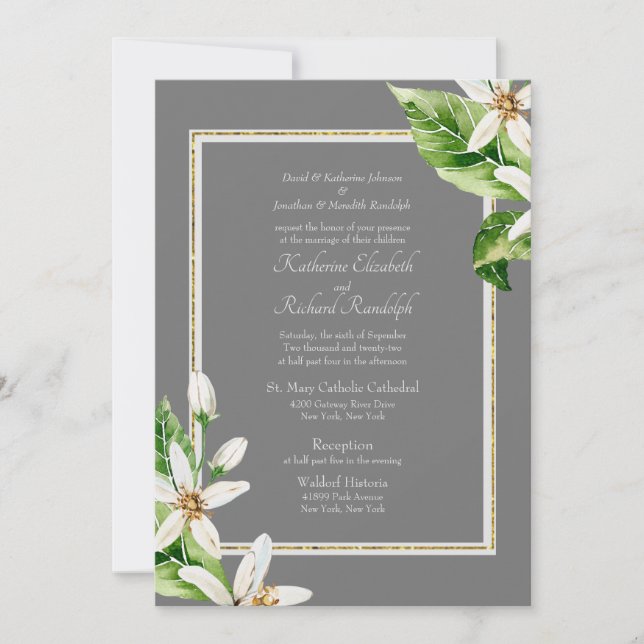 Formal Foliage Wedding Invitation Both Parents  (Front)