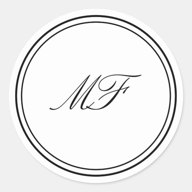 Formal Framed Classic Monogram Black White Wedding Round Sticker (Front)