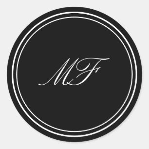 Formal Framed Classic Monogram Black White Wedding Round Sticker