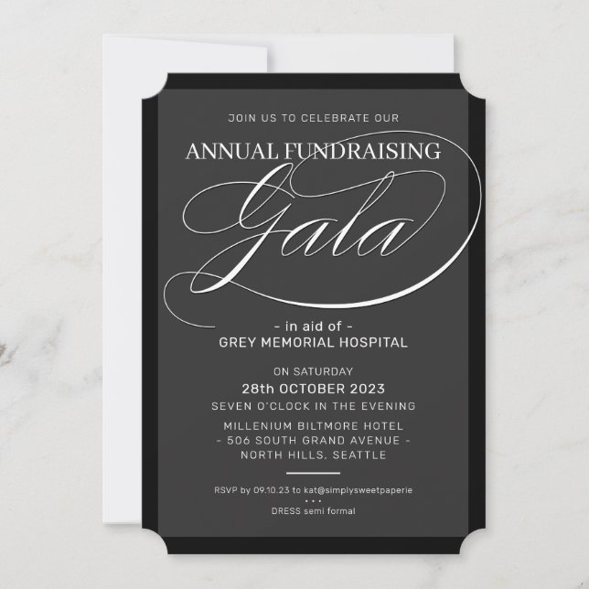 FORMAL GALA elegant event fancy black white Invitation (Front)