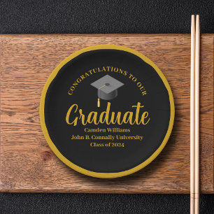 Formal Gold Black Graduation Party Personalised Paper Plate