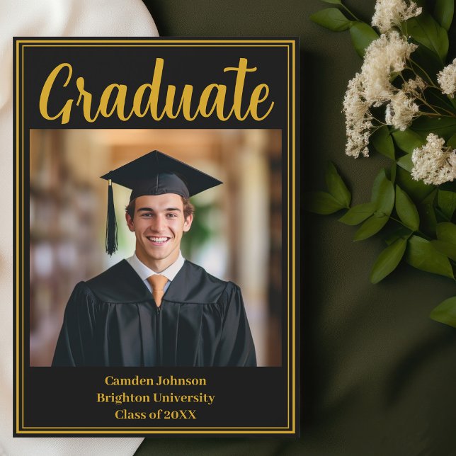 Formal Gold Black Graduation Photo Graduate Magnet (Creator Uploaded)