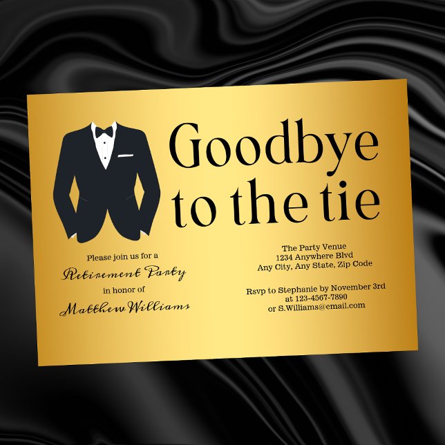 Formal Gold Black Tie Tuxedo Retirement Party Invitation (Creator Uploaded)