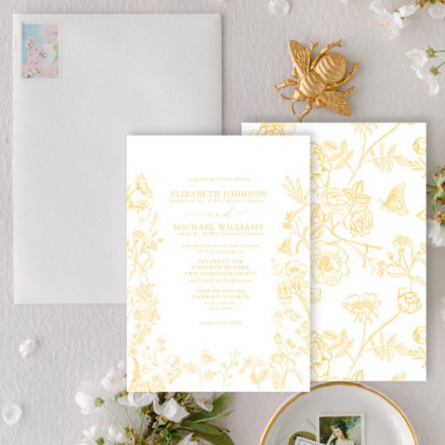 Formal Gold Chinoiserie Victorian Floral Wedding Invitation (Creator Uploaded)