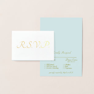 Formal Gold Foil Icy Blue RSVP Wedding Card