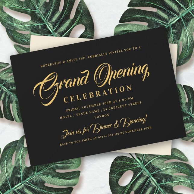 Formal Gold Glitter Corporate Grand Opening Black Invitation (Creator Uploaded)
