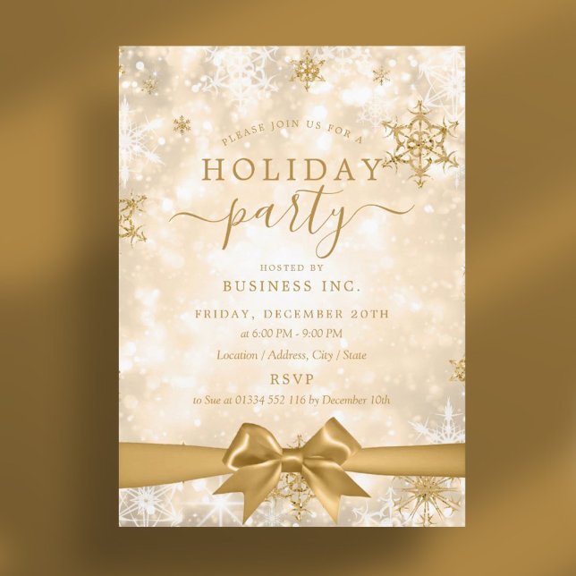 Formal Gold Ribbon Corporate Holiday Party  Invitation (Formal Gold Ribbon Corporate Holiday Party Invitation)