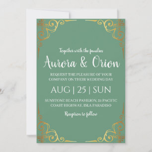 formal gold sage green wedding invitations