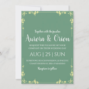 formal gold sage green wedding invitations