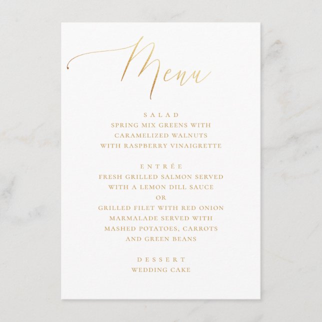 Formal Gold Script | Minimalist Elegant Wedding Menu (Front)
