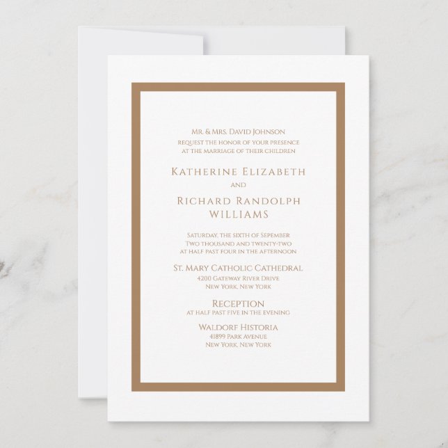 Formal Gold & White Wedding Invitation  (Front)