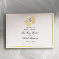 Formal Gold Wild Roses Crest Wedding Save the Date