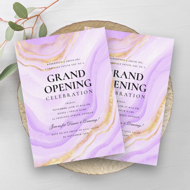 Formal Grand Opening Purple Gold Marble Glitter Invitation (Formal Grand Opening Purple Gold Marble Glitter Invitation)