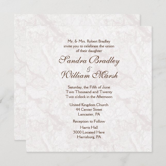 Formal Granite Look Wedding Invitation (Front/Back)