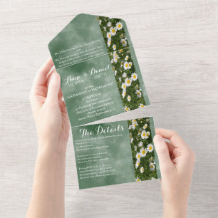 Formal Green Daisies All in One Wedding Invite