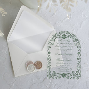 Formal Green Floral Wedding  Acrylic Invitations