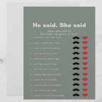 Formal Green He Said She Said Bridal Shower Game