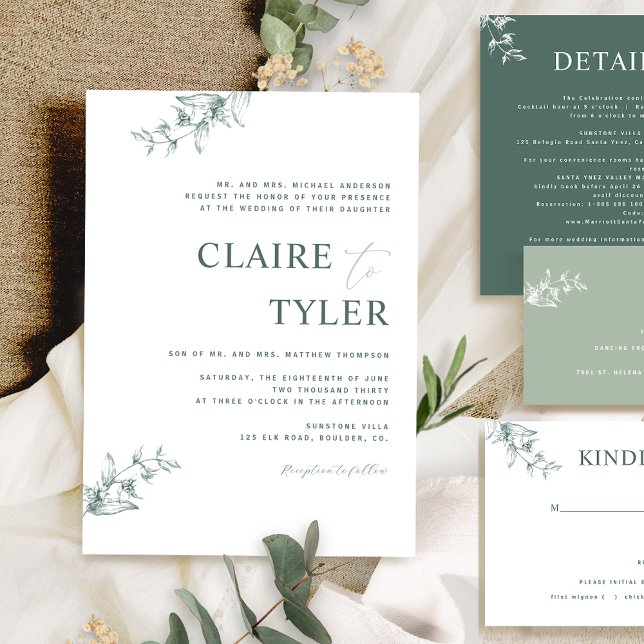 Formal, Green Modern Minimal Typography Wedding Invitation (Creator Uploaded)