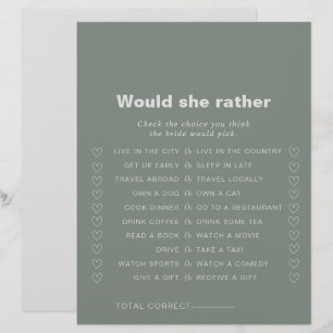 Formal Green Would She Rather Bridal Shower Game