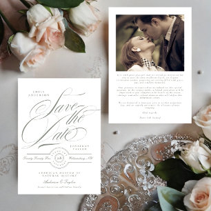 Formal Grey Green Calligraphy Black Tie Photo Save The Date