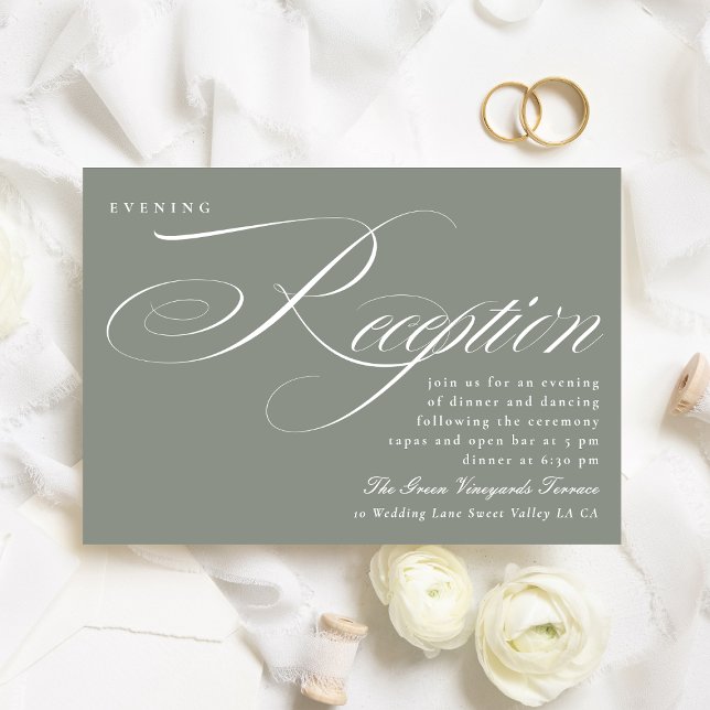 Formal Grey Green Calligraphy Wedding Reception Invitation (Creator Uploaded)