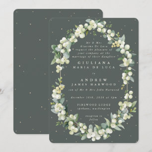 Formal Grey Green Snowberry+Eucalyptus Wedding Invitation