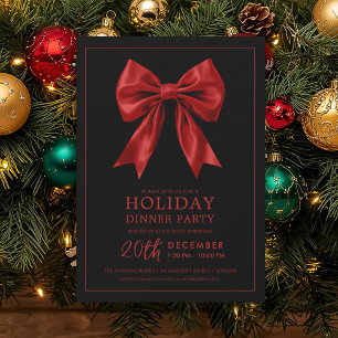 Formal Holiday Dinner Party Red Satin Bow Black  Invitation