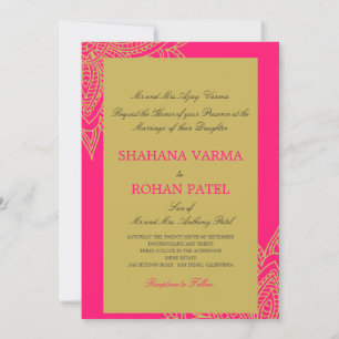 Formal Indian Style Pink Gold Chic Wedding Invitation