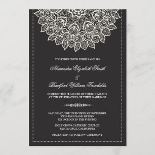 Formal Lace Doily Wedding Invitation (black)
