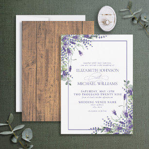 Formal Lavender Eucalyptus Wood Script Wedding Invitation