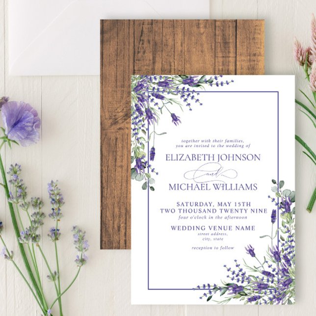 Formal Lavender Eucalyptus Wood Script Wedding Invitation (Creator Uploaded)