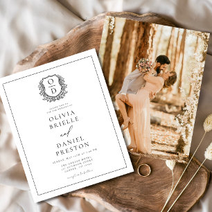 Formal Leafy Crest Monogram Photo Wedding 