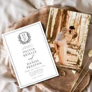 Formal Leafy Crest Monogram Photo Wedding  Invitation