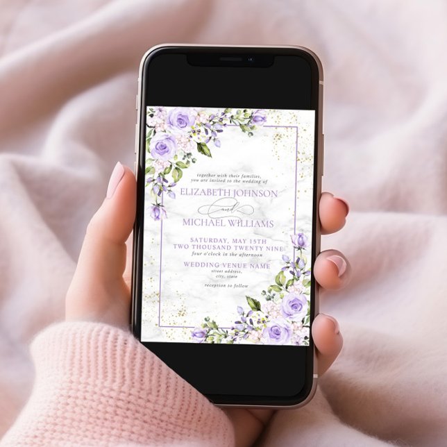 Formal Lilac Lavender Gold Marble Floral Wedding I Invitation (Creator Uploaded)
