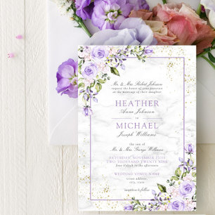 Formal Lilac Lavender Gold Marble Floral Wedding I Invitation