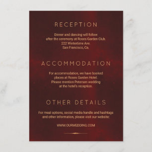 Formal luxury burgundy gold wedding guests details enclosure card