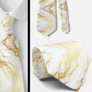 Formal Luxury Neck Tie Marble White & Gold
