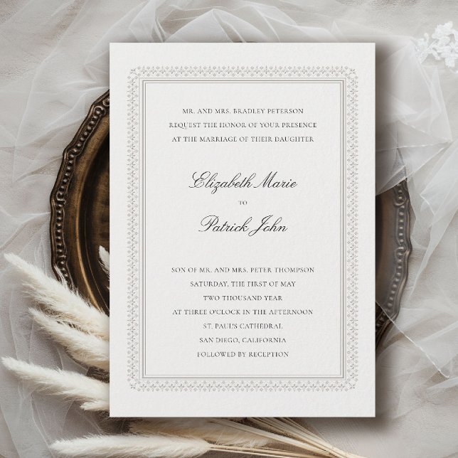 Formal Lys Ivory Modern Classic Elegant Wedding Invitation (formal traditional wedding invitation modern classic double frame deco ballroom black tie ivory)