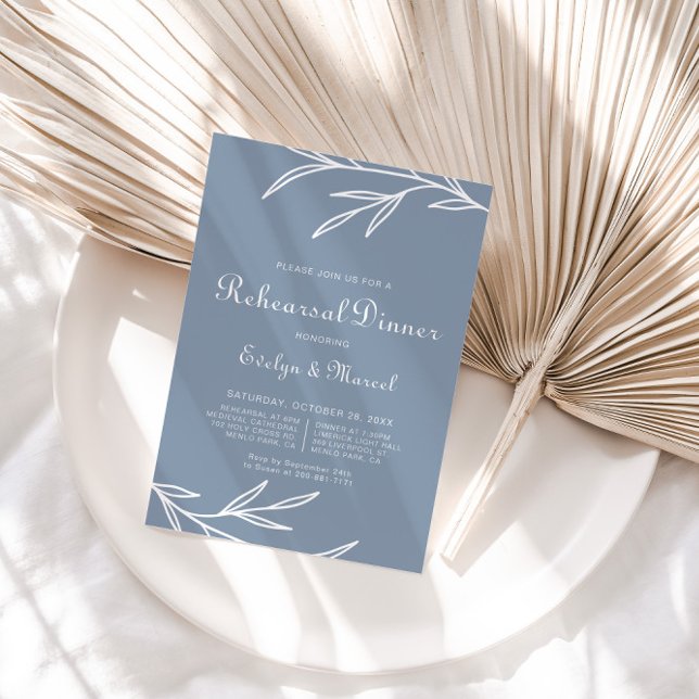 Formal Minimal Dusty Blue Rehearsal Dinner   Invitation (Creator Uploaded)