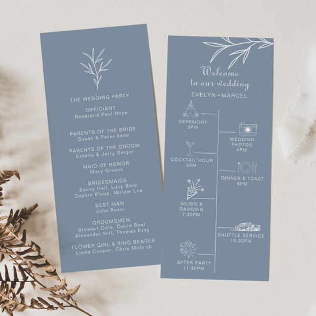 Formal Minimal Dusty Blue Timeline Wedding  Programme (Creator Uploaded)