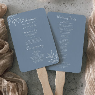 Formal Minimal Dusty Blue Wedding Program  Hand Fan